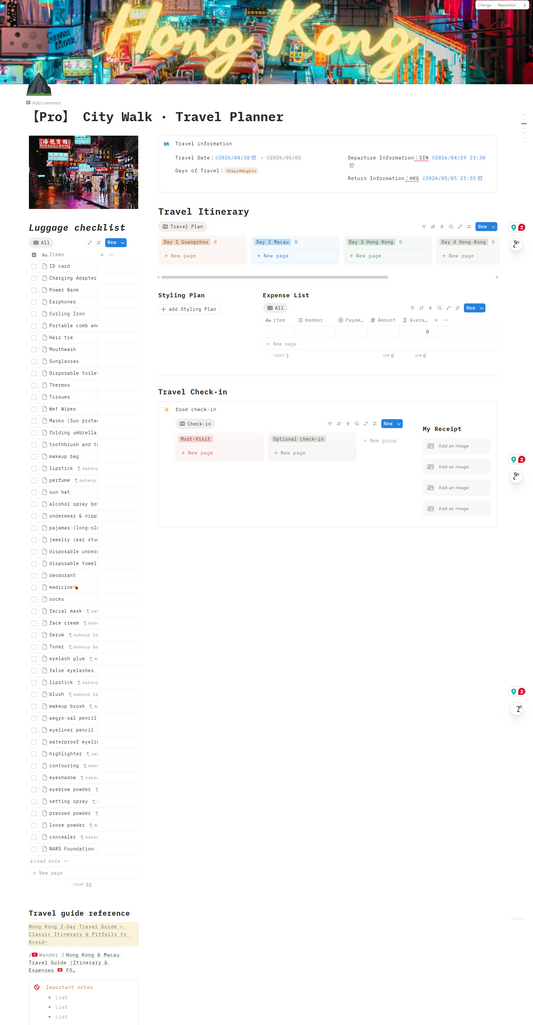 【City Walk 。Travel Planner 】 Notion Template – Plan & Track Trips